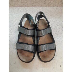 Naot Womens Odyssey Blk Leather/Silver  Wedge Slingback Sandals EU 42/US 11-11.5